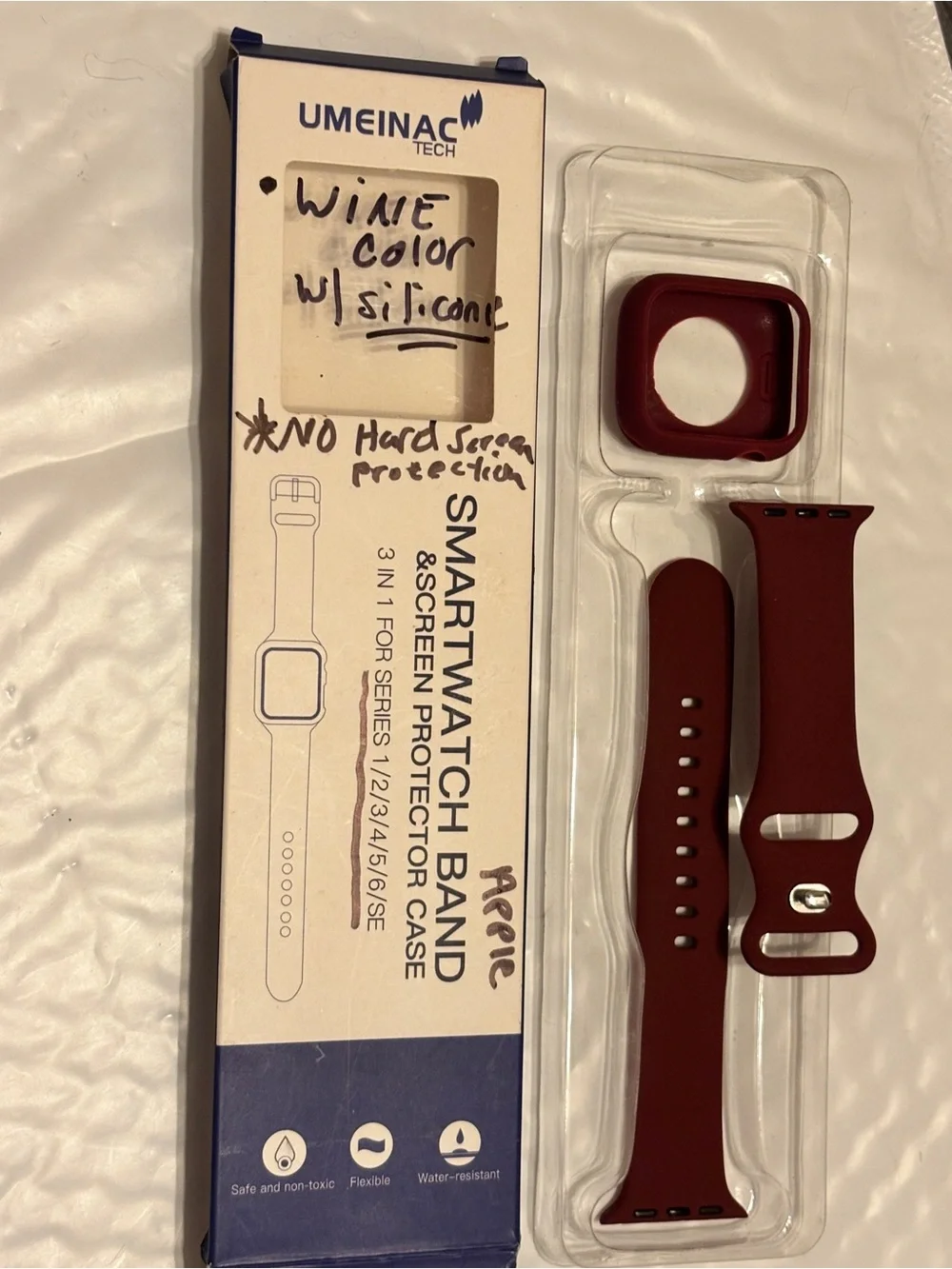 Burgundy Silicone Smartwatch Band with Protective Case